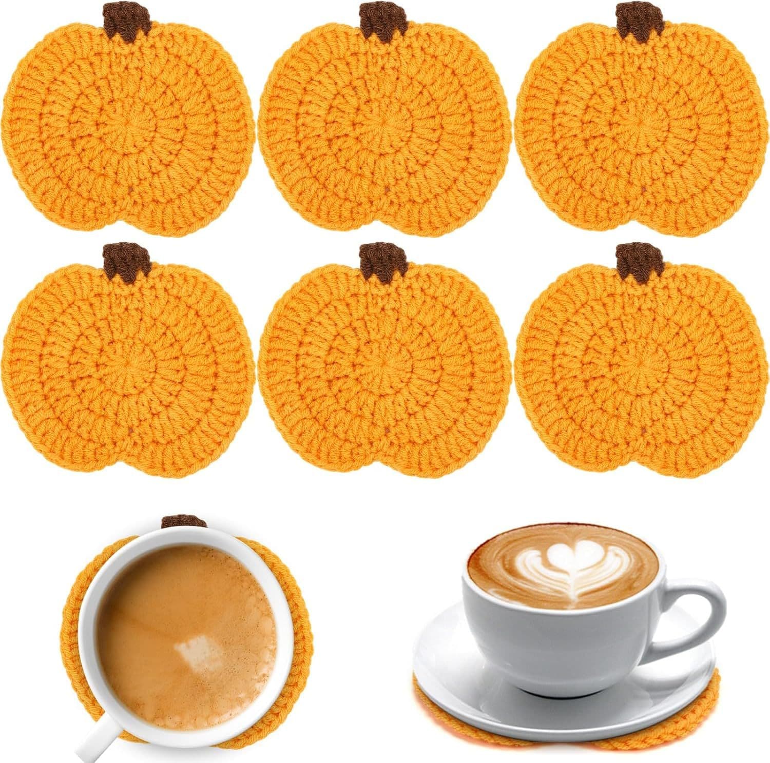 Amazon Cross-border Handmade Crochet Halloween Pumpkin Coaster Knitted Yarn Heat-resistant Mug Coaster