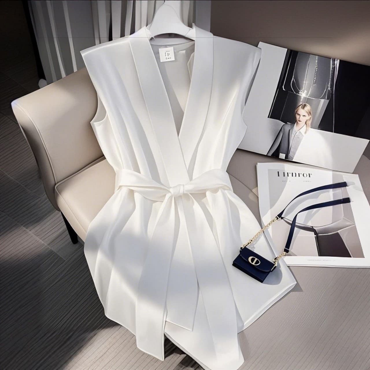Sleeveless Blouse Fashionable Silk Satin Summer New Trendy Loose Fit Tie Waist Top