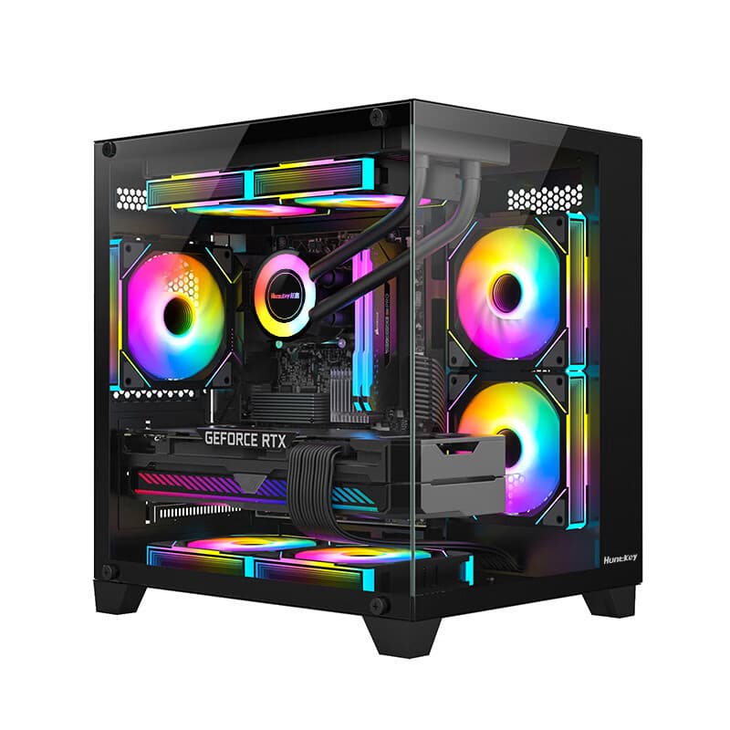 Huntkey S900 Sandstorm Panoramic Edition Glass Side Panel Desktop PC Case Supports 240 Liquid Cooling Vertical