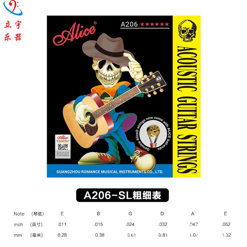 Alice Folk Acoustic Guitar Strings A206 Phosphor Bronze Coated Folk String Set Original Performance Practice