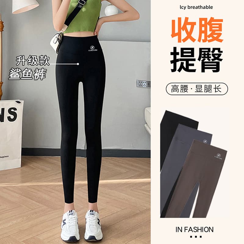 Women's Fleece-Lined Leggings, Summer Thin Shark Pants, Autumn/Winter Outerwear, Plus Size, High-Waist, Ankle-Length Yoga Barbie Pants