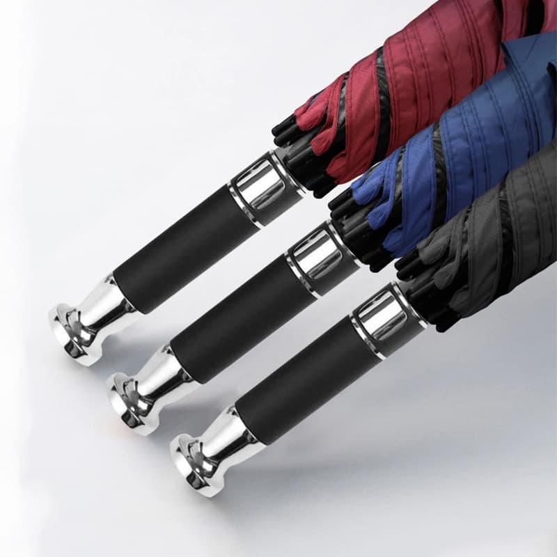 Full Fiber Silver-Plated Golf Umbrella, Same Style as Luxury Car Umbrellas, Chrome-Plated for Welcoming Guests, Black Coating Business Long Handle Umbrella