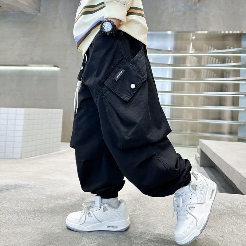 Boys Spring Autumn Long Pants Korean Style Cotton Blend Workwear Trousers Fashionable Middle Large Children Spring Fashion
