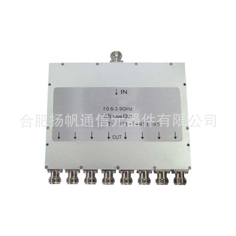0.6-3.9GHz, 50W, 11.5dB insertion loss, high isolation, 8-channel power divider, N-type female interface