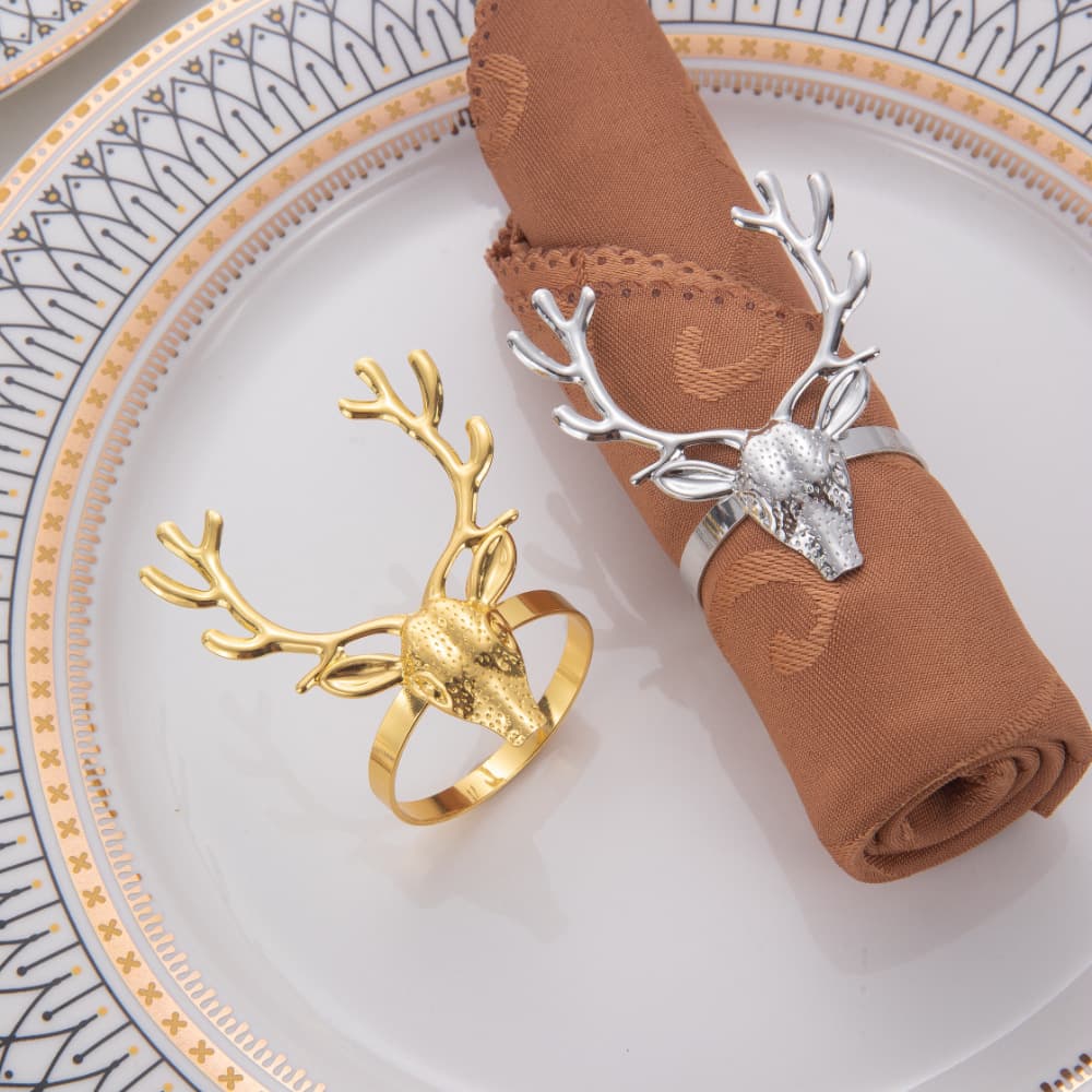 Western Restaurant Christmas Reindeer Cute Deer Head Napkin Rings, New Year Napkin Ring Decorations Manufacturer