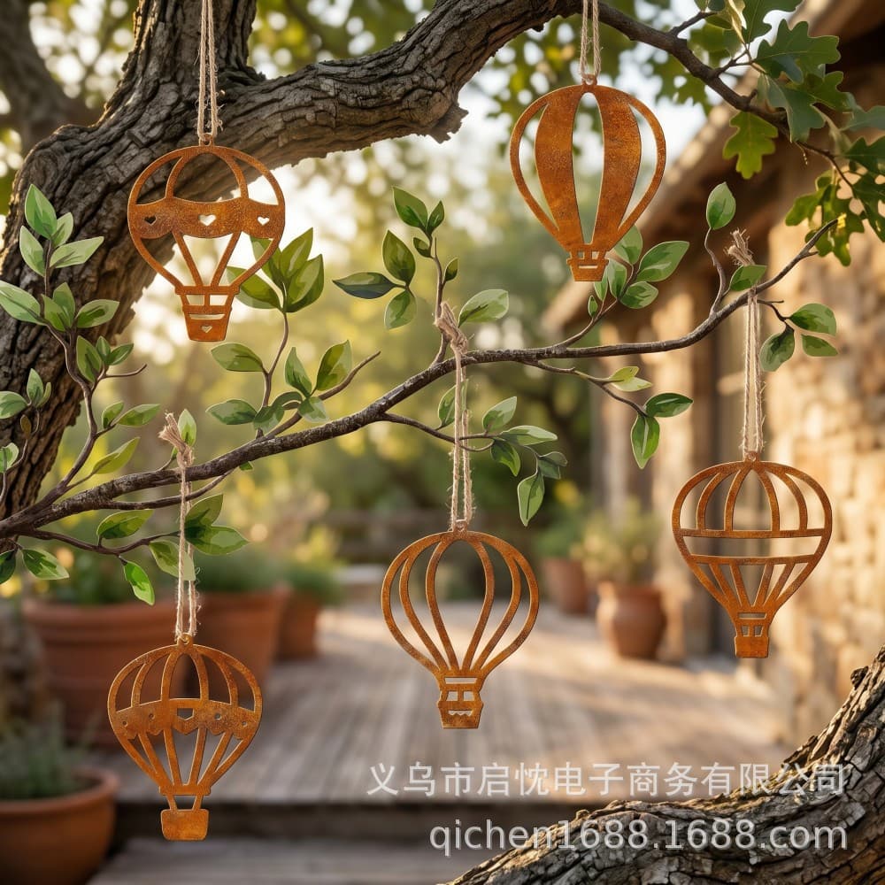 Cross-border Hot Seller Hot Air Balloon Iron Art Rustic Hanging Ornament Outdoor Garden Yard Decoration Metal Craft Pendant