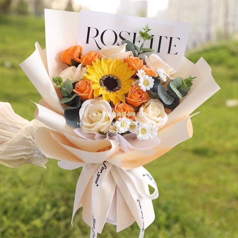 Sunflower Preserved Flower Bouquet Artificial Flowers for Teacher's Day Gift for Girlfriend Rose Soap Flowers Finished Product Factory Direct Cross-Border
