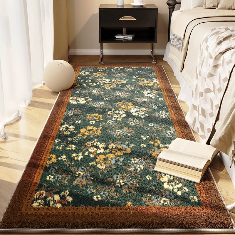 American Vintage Bedroom Bedside Faux Wool Rug, Living Room Window Sill Cold-Proof, Stain-Resistant, Easy-to-Clean Long Strip Anti-Slip Floor Mat