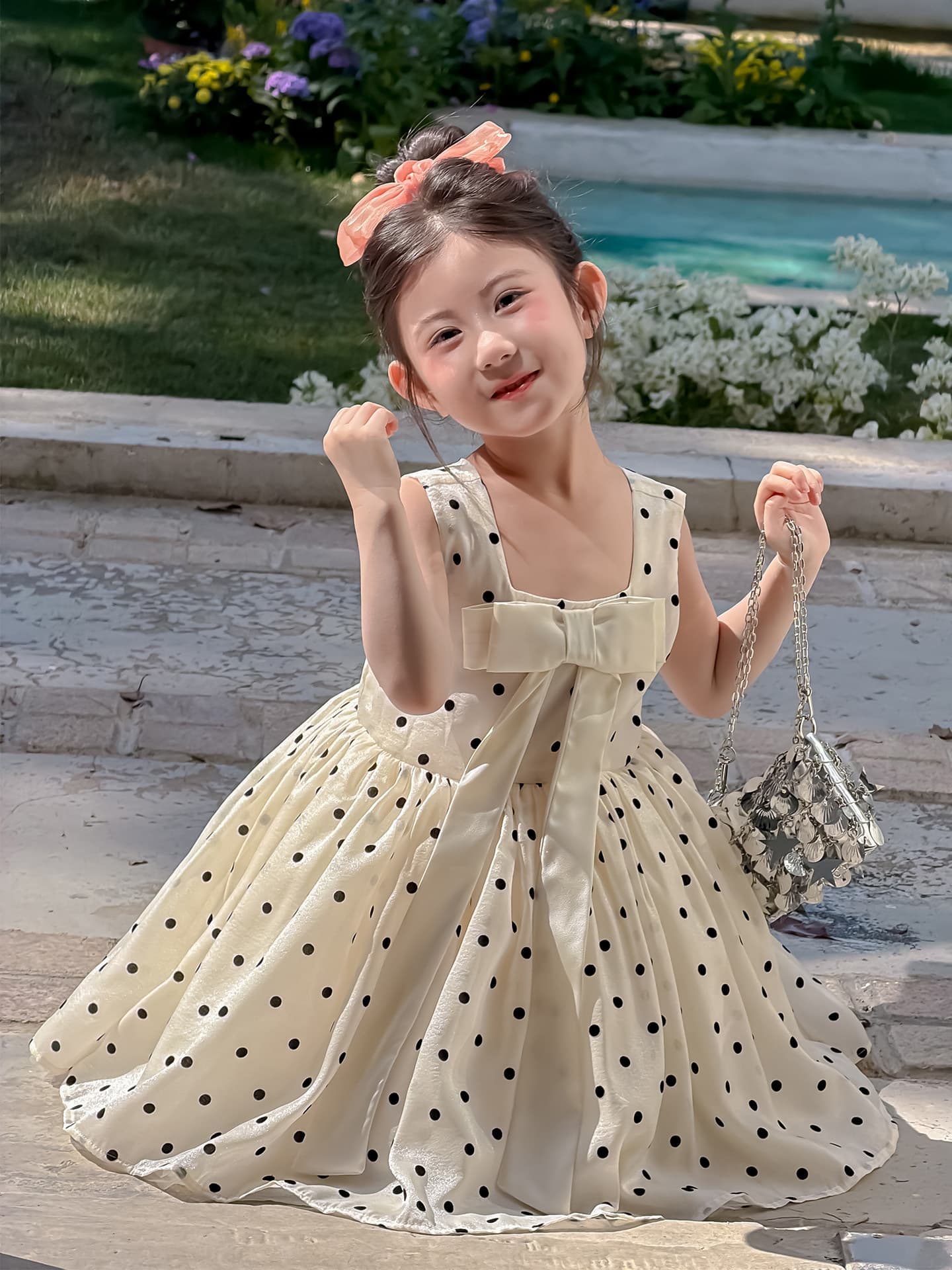 Girls' Dress 2026 New Style Fashionable Baby Polka Dot Strappy Vest Dress Kids Summer Wear Puffy Princess Dress