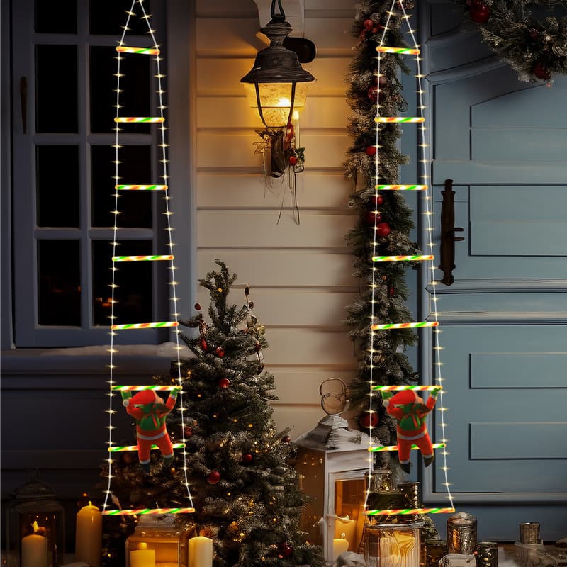 Santa Claus Ladder LED Hanging Light Christmas Decorative Ladder Light Outdoor Waterproof Eaves Decorative Lantern Light String