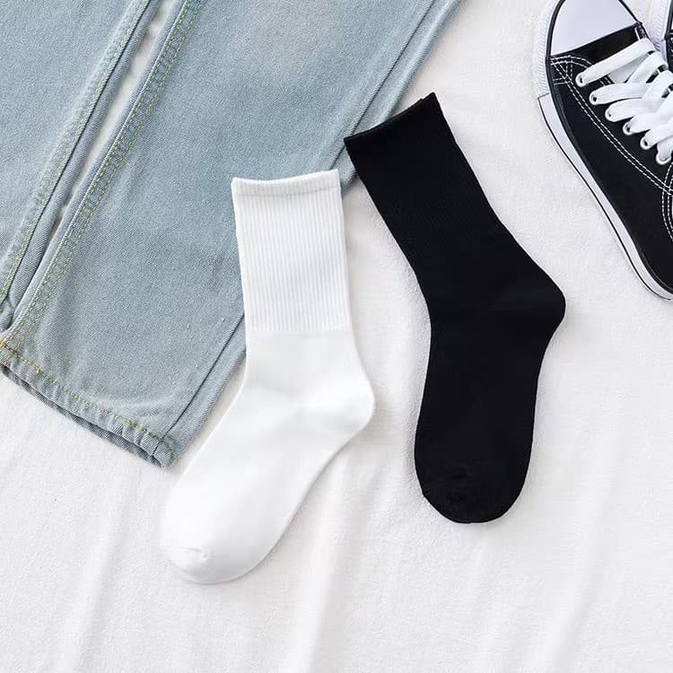 Men's Solid Color Black and White Mid-Calf Socks Unisex Couple Socks Elastic Comfort Versatile Sports Cotton Socks Wholesale