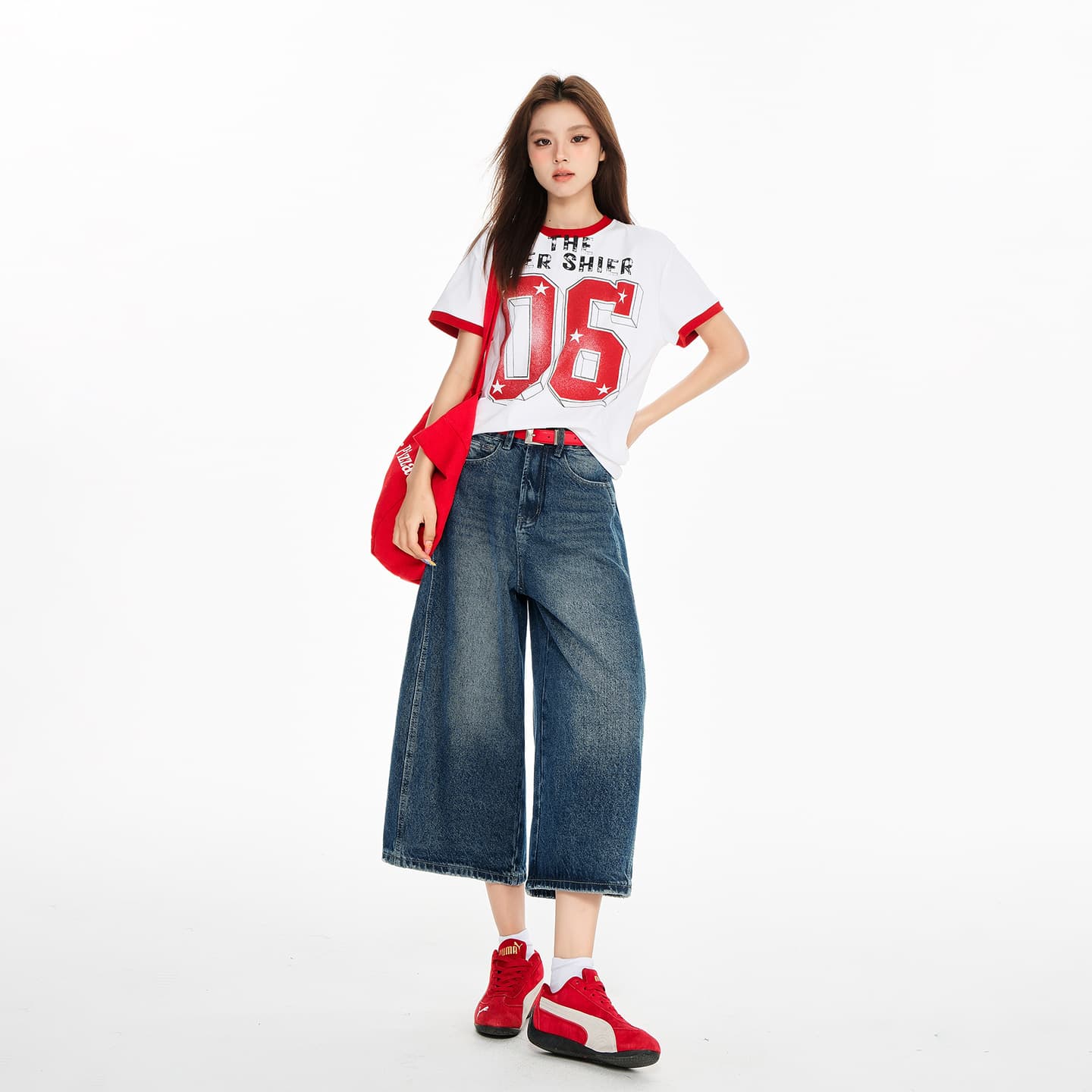 2026 Summer New Vintage Washed Distressed High-Waist Loose Wide-Leg Cropped Jeans for Women