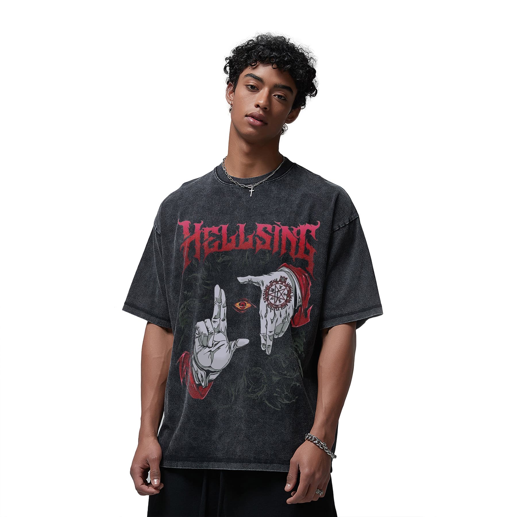 Summer's heavyweight washed and distressed retro spells return to the anime trendy brand heavyweight casual loose short-sleeved T-shirt cross-border