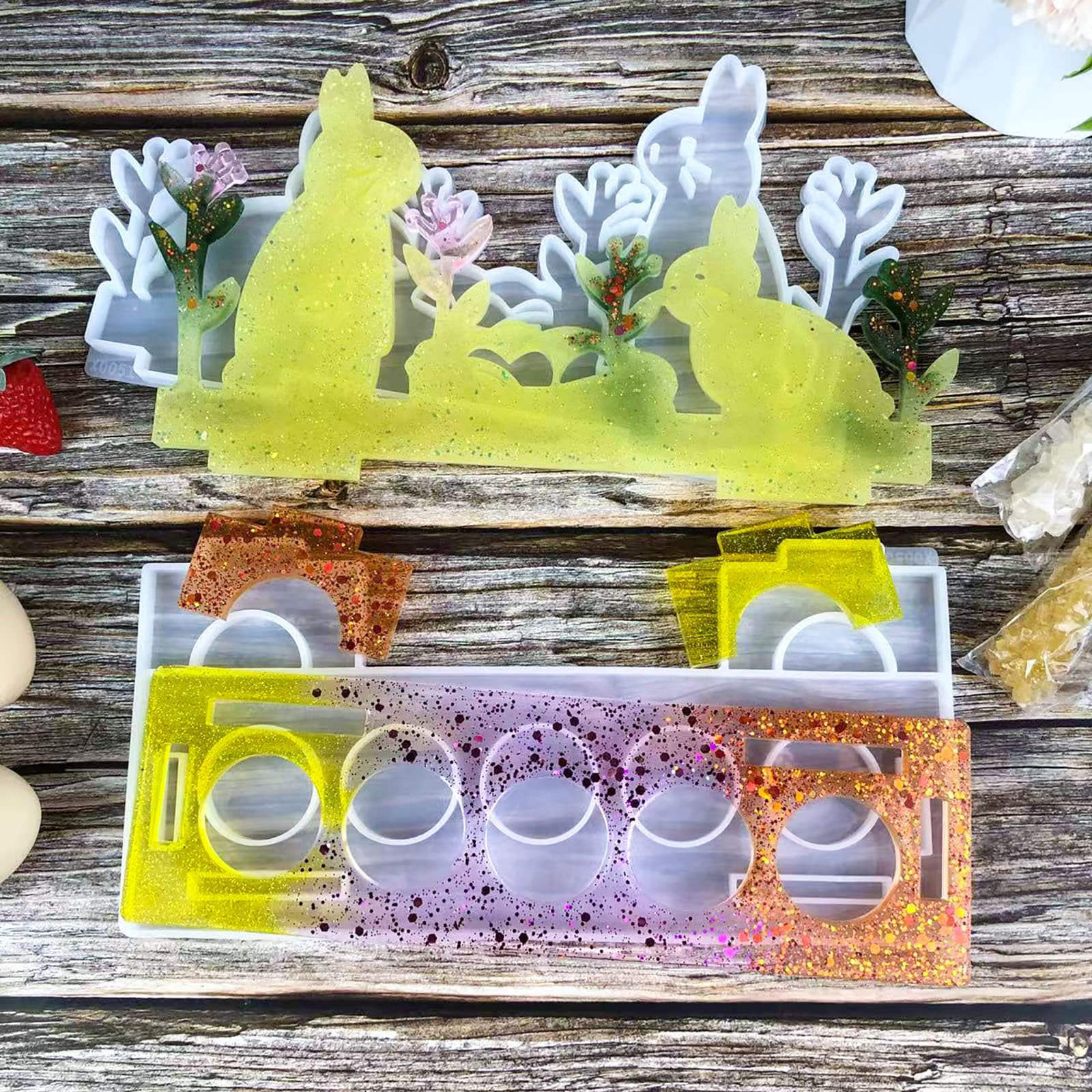 X0050+X0051 Five-Hole Egg Tray Base + Rabbit Nest Egg Tray Insert Decoration Mold