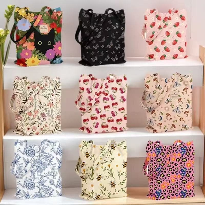 Large Capacity Floral Canvas Bag Women's New Shoulder Bag Handbag Tote Bag for Work Commute Magnetic Buckle Cloth Bag