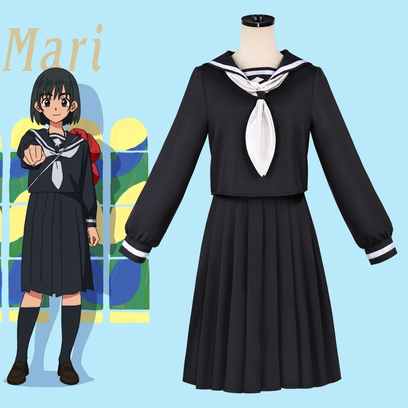 Sayonara Lala Dazhou Mari Cos Costume Same Style Black Sailor Dress Anime Cosplay