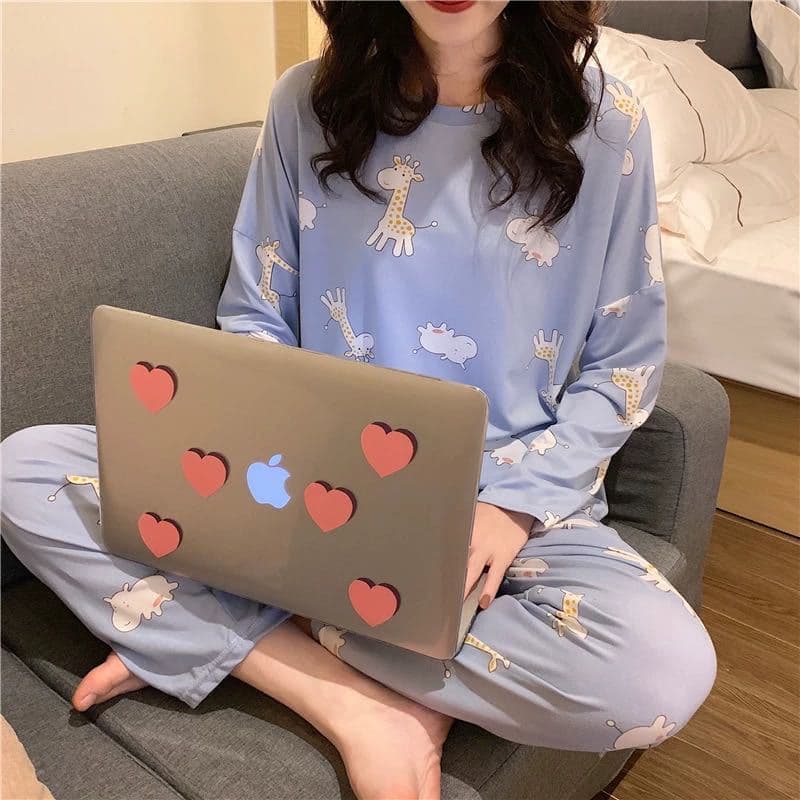 Long Sleeve Pajamas Women Spring Autumn Plus Size Women Summer Korean Wear-Out Women Loose Homewear Set Cartoon