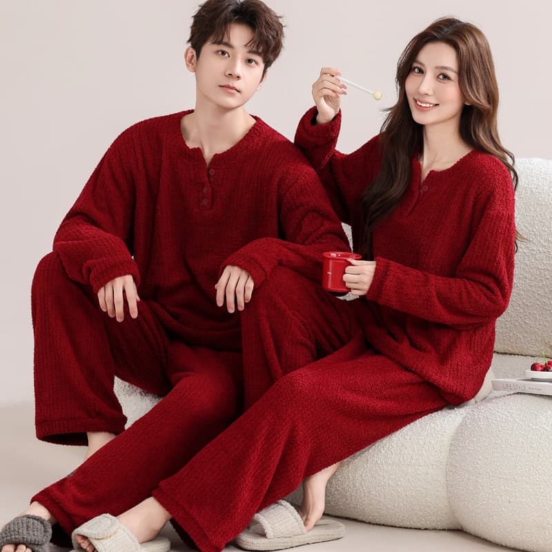 Half-Side Fleece Red Couple Pajamas for Women Autumn/Winter Coral Fleece Wedding Plush Set Zodiac Year Men's Homewear