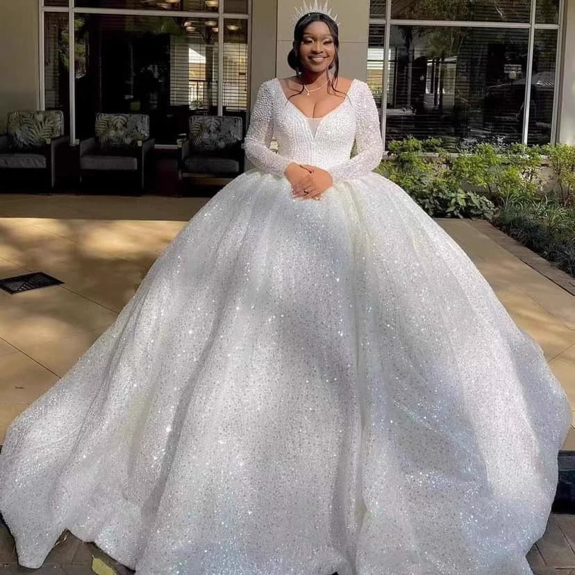 African Bride Wedding Dress Lace Long Sleeve Lace-Up White 2026 Fall New Wedding Gown