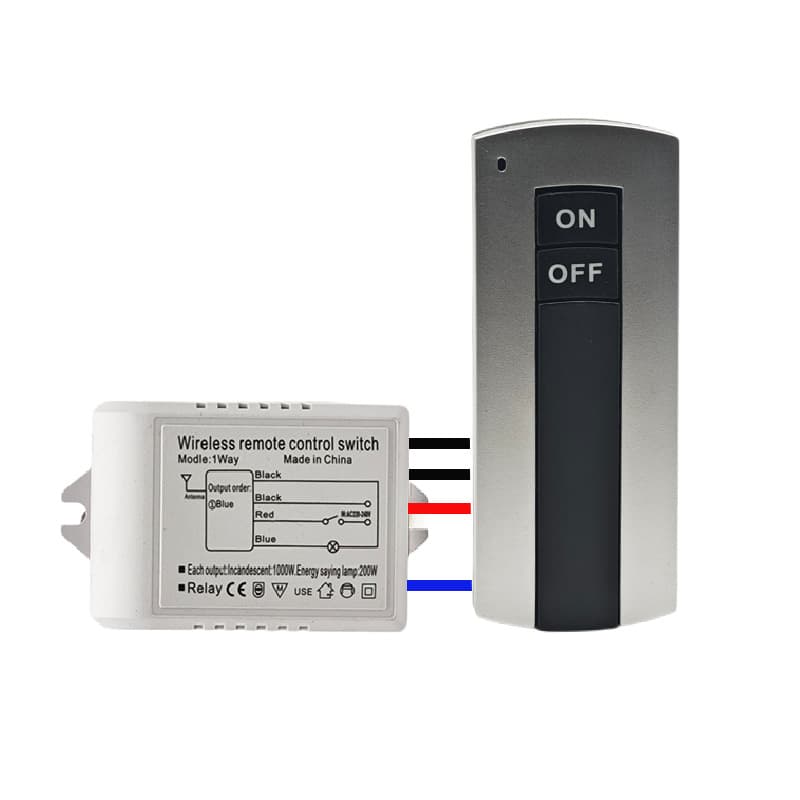 Wireless smart one-way remote control switch for single-control lighting fixtures and lamps.