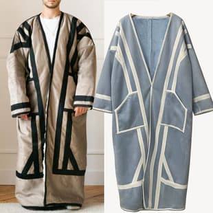 Winter men's robe custom with fleece hooded double zipper thick robe sample customization