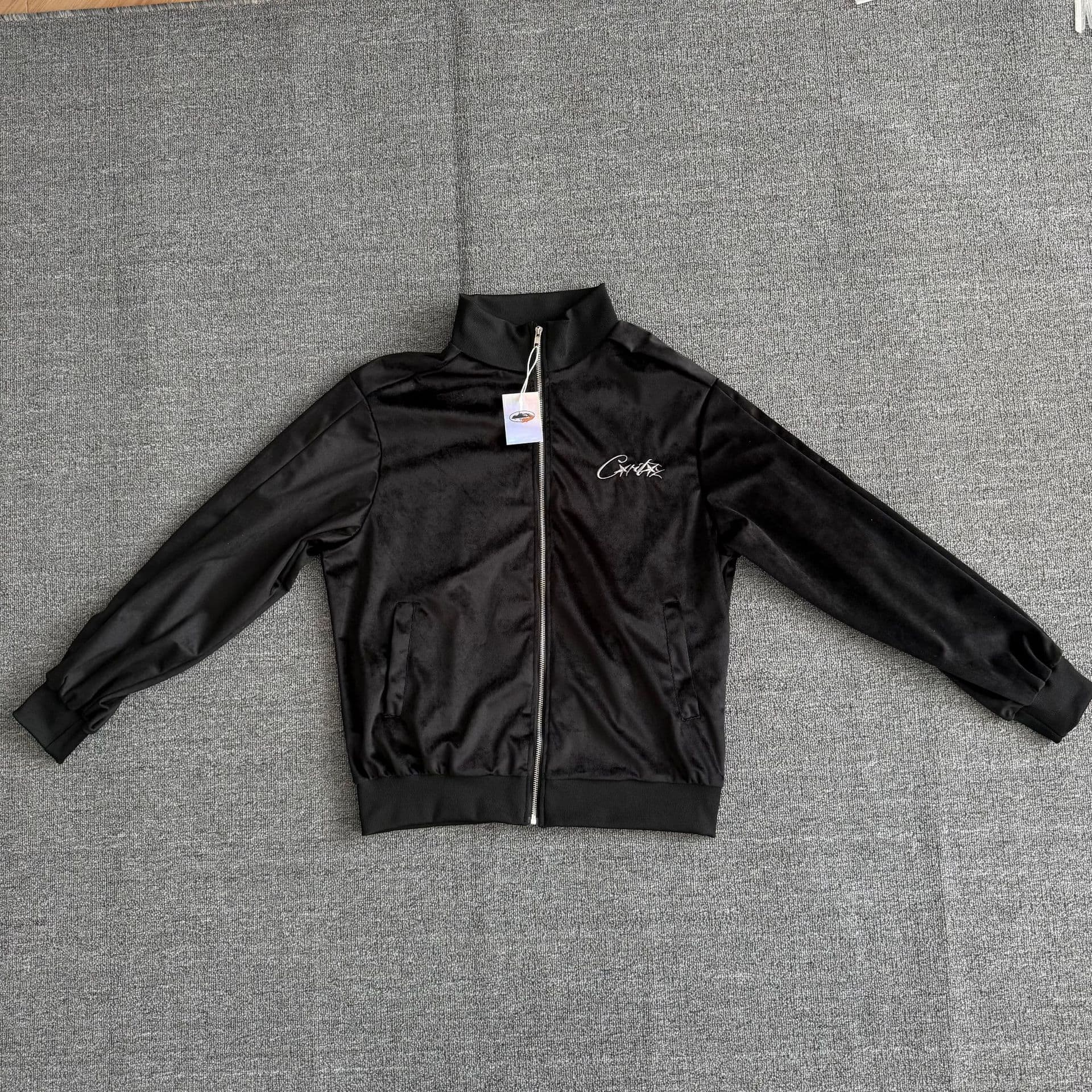 Spring and Autumn New Corteiz Velvet Embroidered Zip-Up Jacket, European and American Niche Trendy Brand Alcatraz Stand Collar Jacket