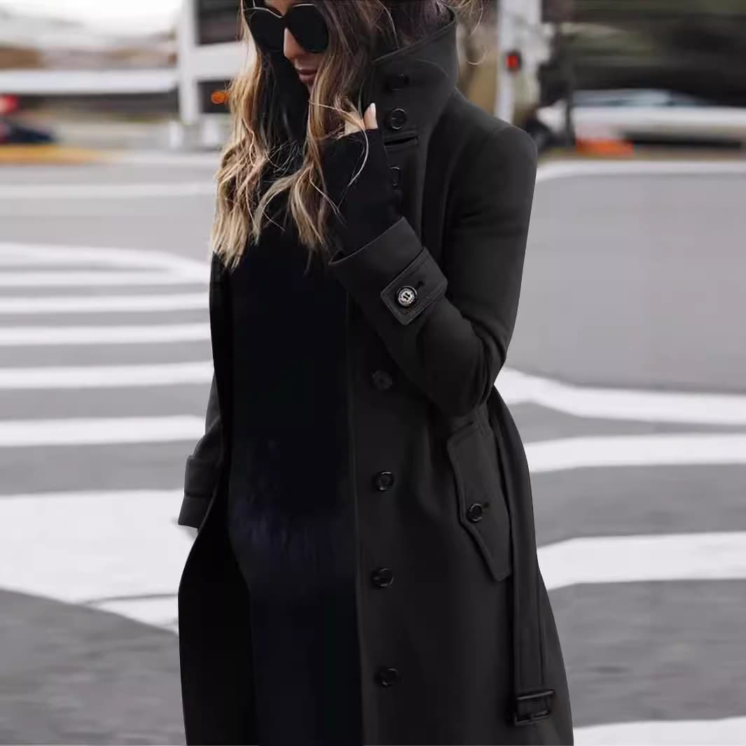 2024 Autumn/Winter Cross-border Plus Size Wool Women's Coat AliExpress Single-breasted Multi-button Wool Button Collar Coat Amazon