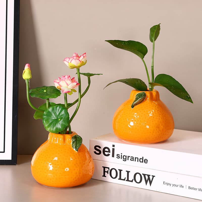 Creative Simulated Orange Ceramic Vase Desktop Hydroponic Pothos Small Vase Ins Style Home Entryway Decorative Ornament