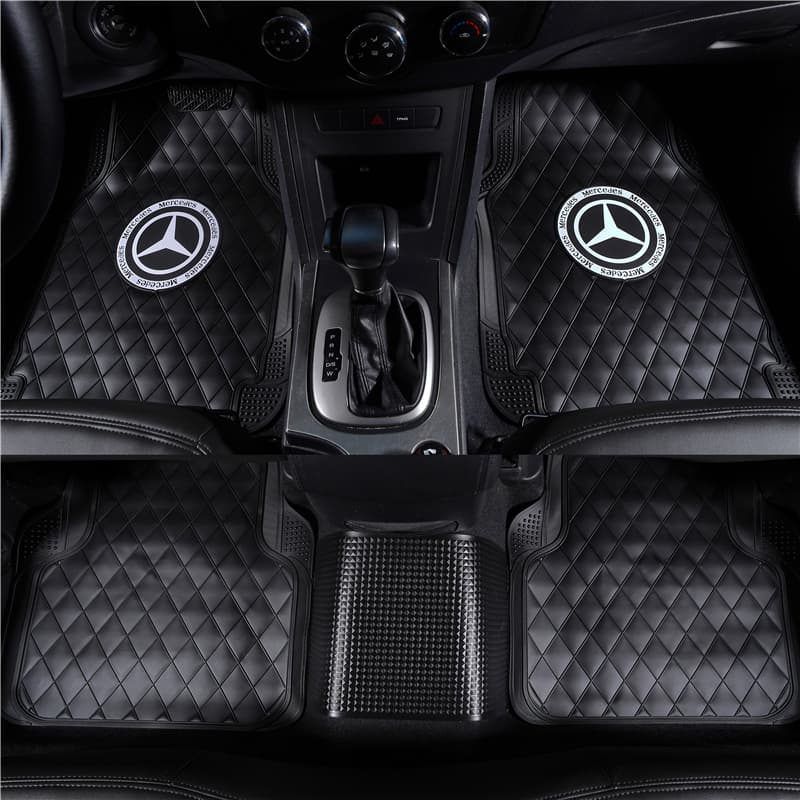 Leather Texture Car Logo, Cuttable Latex Universal Car Floor Mats, Split Design, Anti-Freeze, Waterproof, Anti-Slip, Easy to Clean, 5-Piece Set