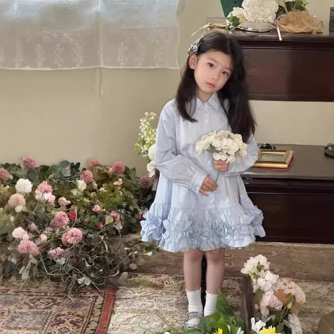 Girls Skirt Long Sleeve Shirt Collar Patchwork Dress Cake Skirt 2025 Spring Autumn Clothes New Outfit 3-8 Years Old