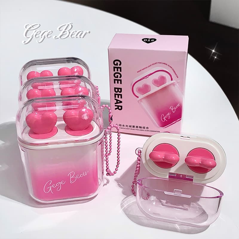 Gege Bear Watery Velvet Mist Lip Glaze Combination Nude Color Shows Tenderness, Whitening, Clear Pouty Lips Double Lip Glaze