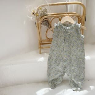 Summer Baby Girl Ruffled Collar Sleeveless Floral Onesie Bib Overalls Romper Summer