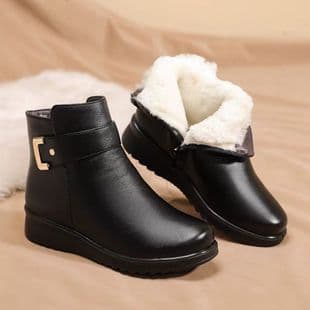 Mother Shoes Winter Cotton Shoes Fleece-Lined Flat Non-Slip Warm Elderly Ankle Boots Middle-Aged Women's Leather Shoes Winter Shoes
