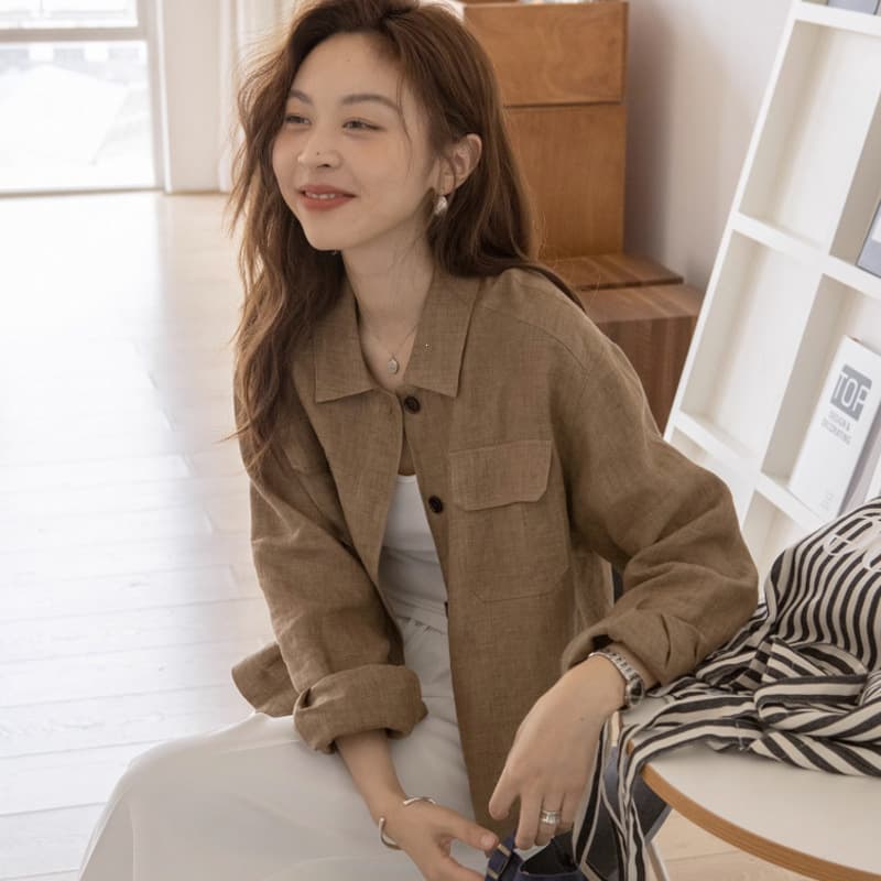 Spring/Summer Linen Short Jacket for Women 2024 Long Sleeve Thin Shirt Casual Loose Unique Design Cotton Linen Top