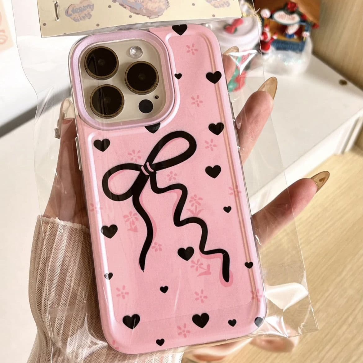 Black Pink Bow Case for Apple 15 16 Pro Max Precision Hole 13 14 15 Pro Soft Shell Full Coverage 11 XS Max