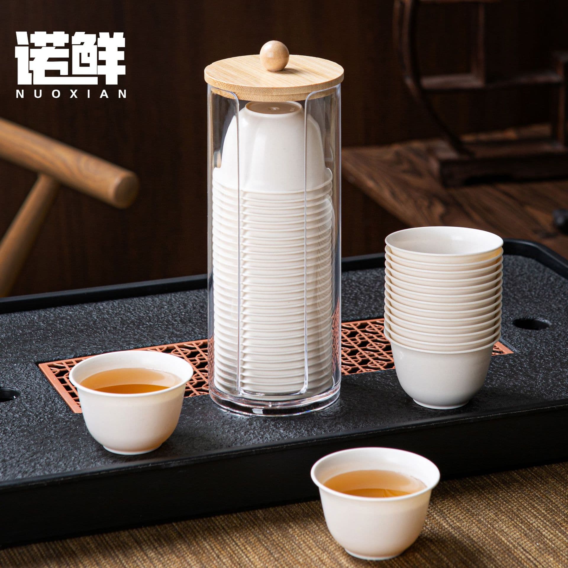 Disposable rice husk Kung Fu tea cup, thickened, eco-friendly, portable tea set, high temperature resistant, travel cup, small size.