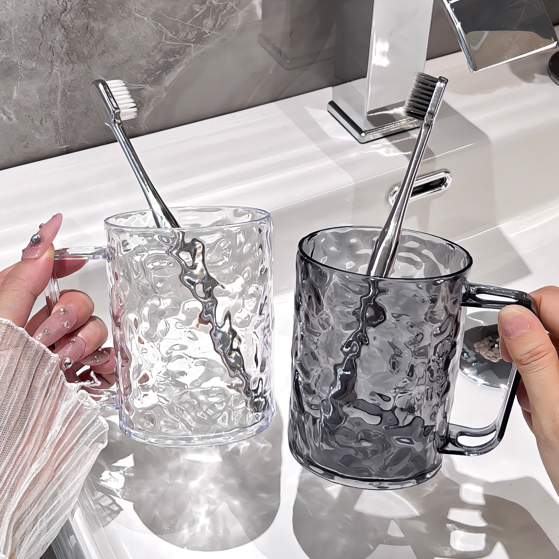 Toothbrush Cup Glacier Pattern Luxury Bathroom Washing Cup, Household Simple Portable High Aesthetic Brushing Cup, Mouthwash Cup