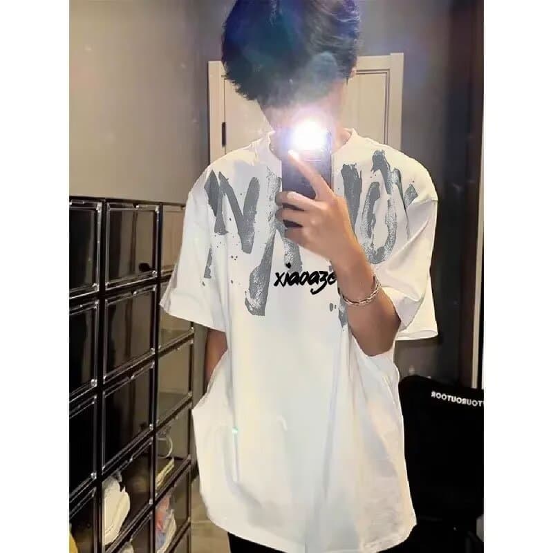 New Summer Short Sleeve T-Shirt for Men Korean Trendy Simple Half Sleeve Top Hong Kong Style Loose Casual Brand Tee 1
