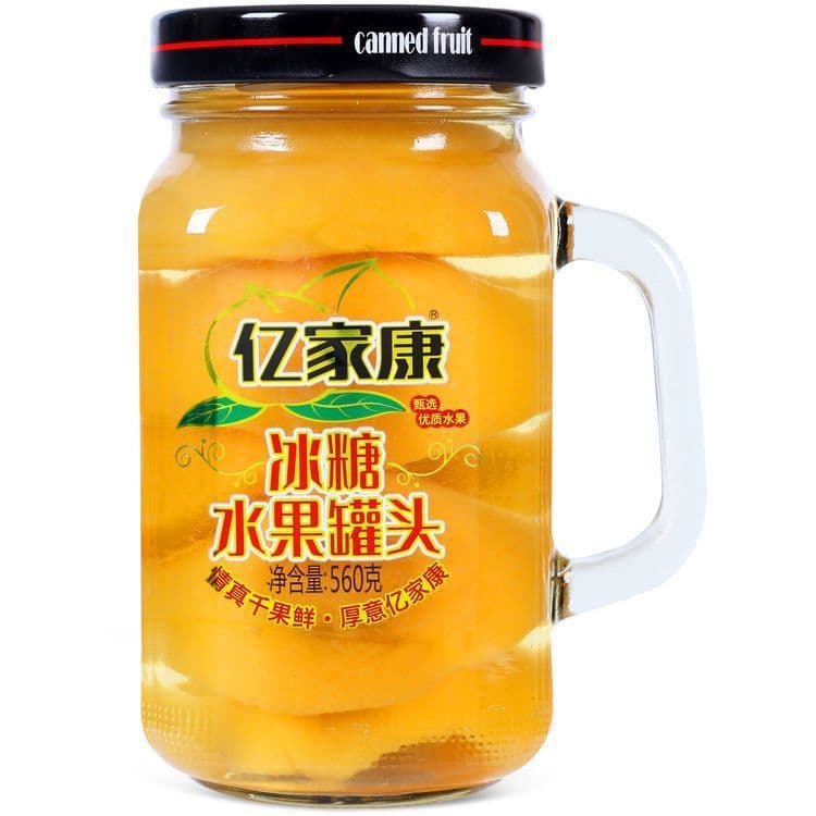 Fresh Fruit Yellow Peach Rock Sugar Canned 560g/3 Jars with Internet-Famous Glass Water Cup, Dormitory Snack Coconut
