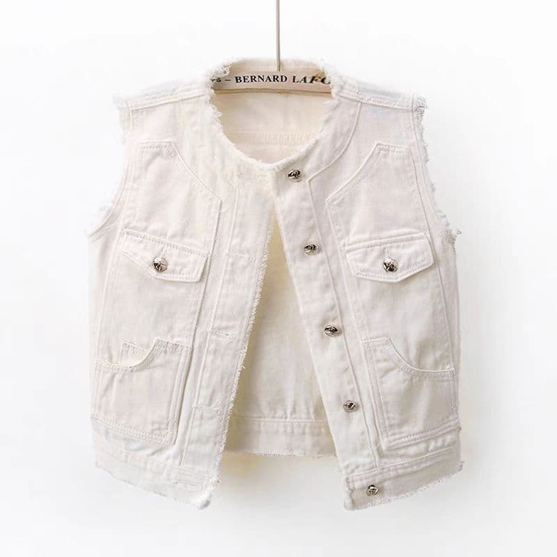 Spring/Autumn Denim Vest White 2025 New Short Sleeveless Fashionable Jacket Vest Chenille