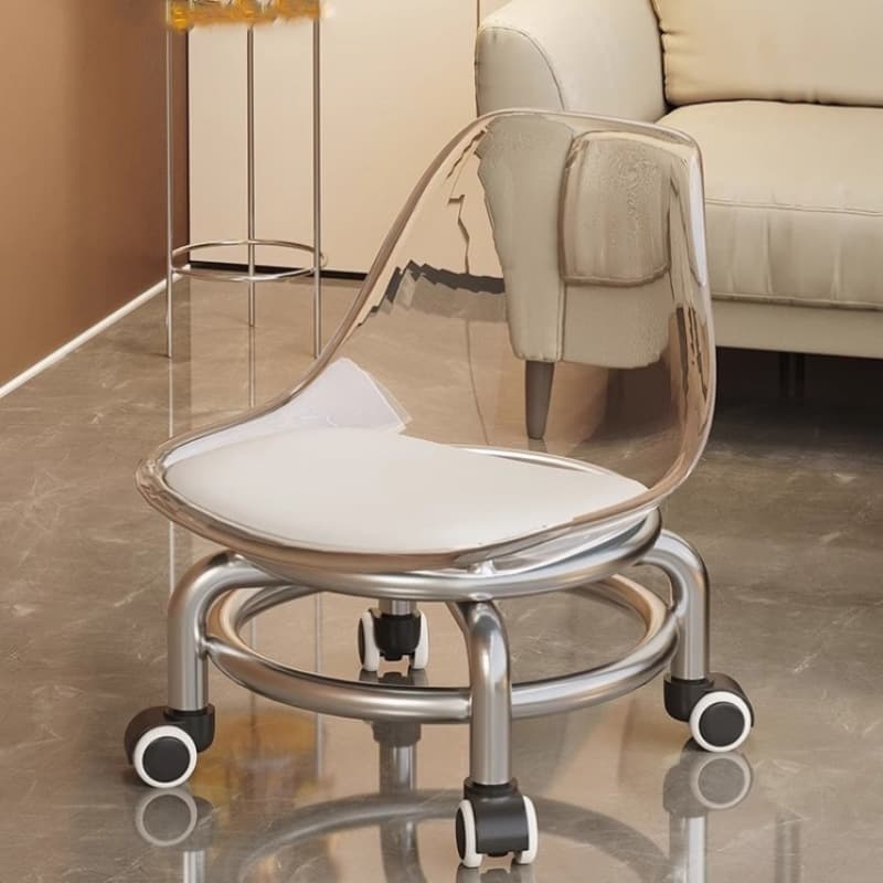 German-style Low Stool with Acrylic Swivel Casters, Silent Home Small Stool, Backrest Chair, Children's Stool, Shoe-Changing Stool