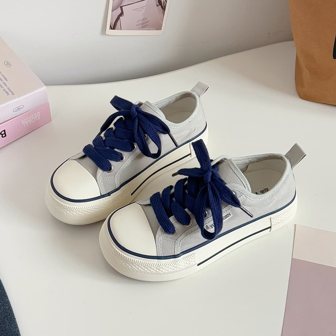 Korean Style 2026 Autumn Mango Toe Canvas Shoes Women Thick Sole White Shoes Low Top Casual Skate Shoes GD53