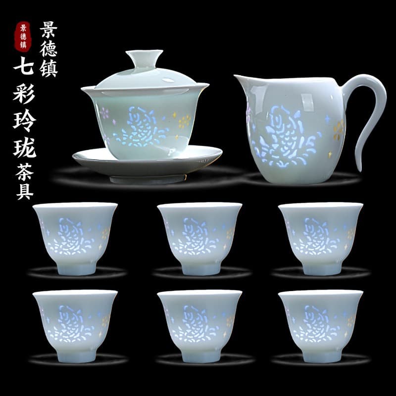 Jingdezhen Ceramics Colorful Handmade Exquisite Porcelain Tea Set Kung Fu Tea Set Household High Temperature White Porcelain 2026 New Release