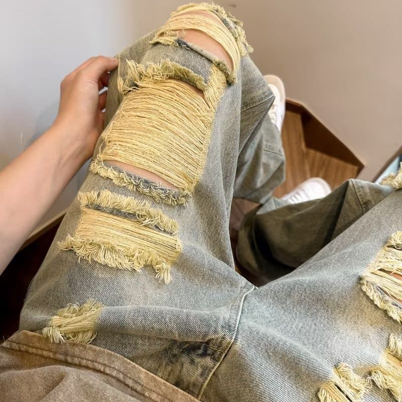 2026 American Multi-Pocket Deconstructed Cargo Jeans for Men, Autumn Trendy Loose Washed Wide-Leg Curved Knife Long Pants