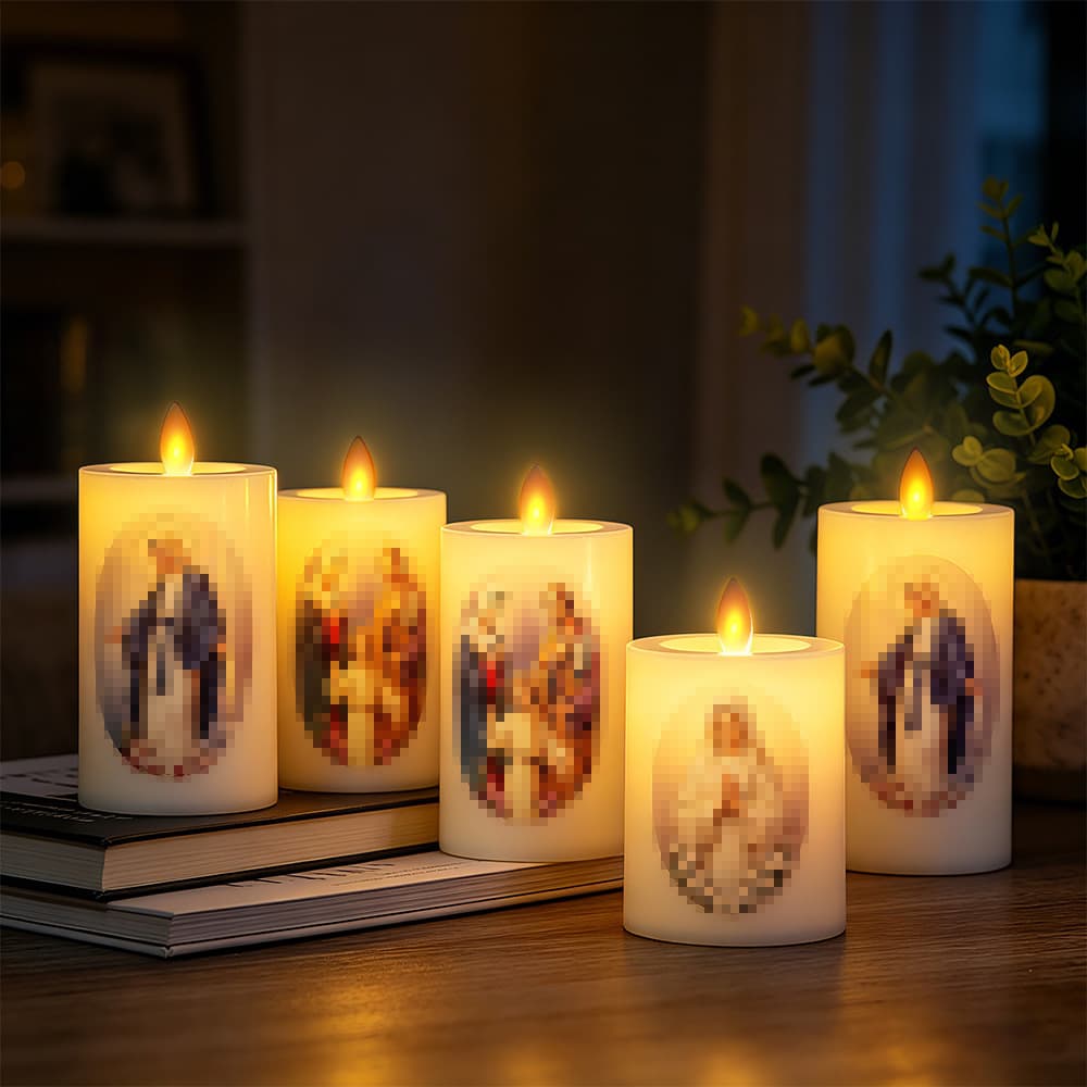 Customized Wholesale Prayer Candles for European and American Festivals, LED Thin Candles with a Festive Atmosphere, Printable Bedside Warm Light Night Lights