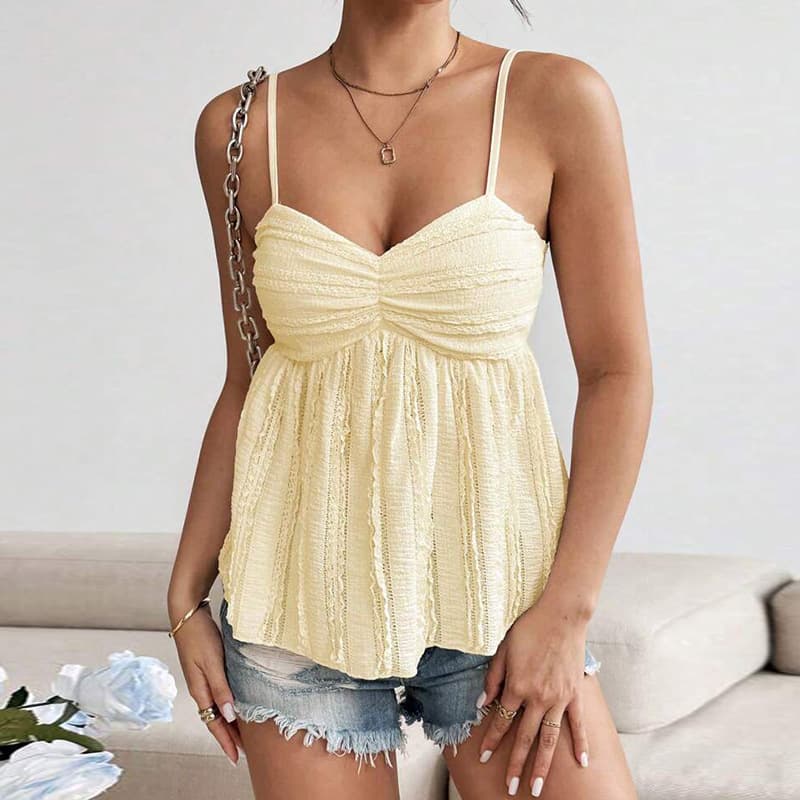 Cross-Border Amazon Wish Export Sling Women's Clothing 2025 Summer European and American Sexy Vest Pleated Pure Color Top
