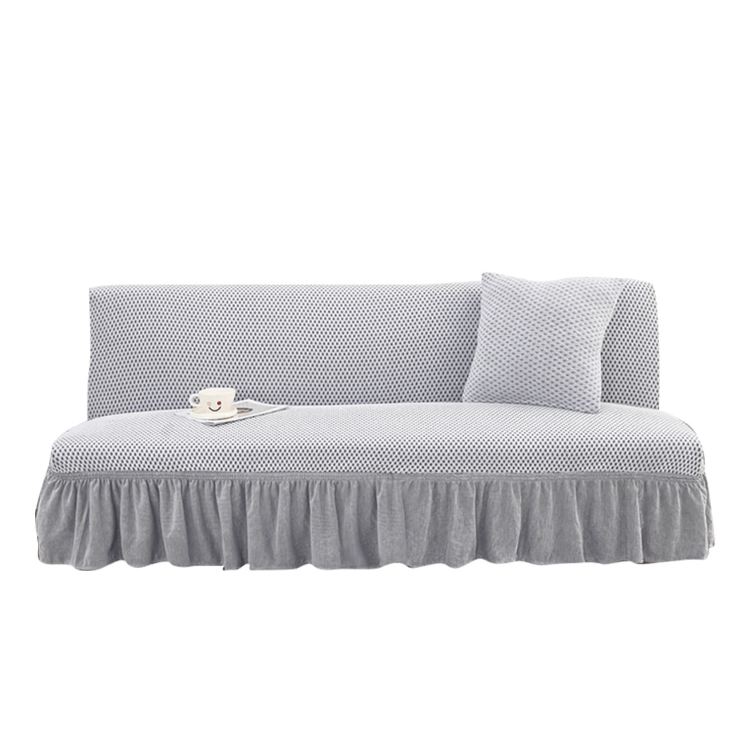 Solid Color Simple Small Grid Full-Cover Sofa Bed Cover, Elastic Lace Style, Armless Sofa Slipcover, All-Season Universal