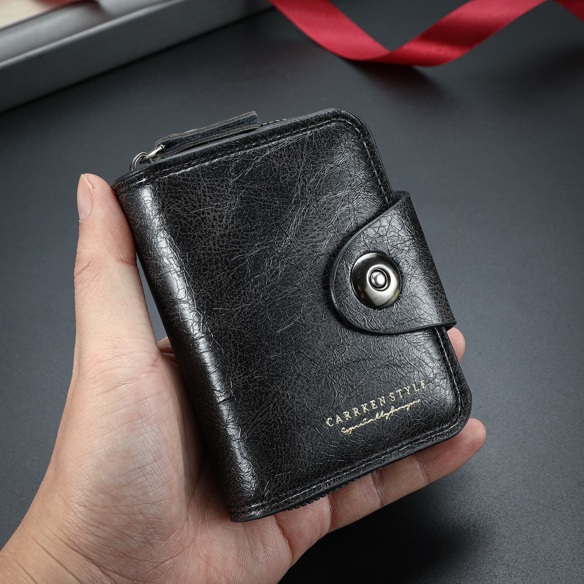 New Snap Button Short Card Holder, Fashionable Accordion Card Slot ID Wallet, Zipper Coin Purse, Cross-Border Wholesale