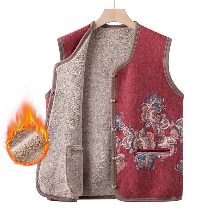 Old Lady Grandma Autumn/Winter Fleece-Lined Vest, Middle-Aged and Elderly Outer Wear Vest, Mom Autumn Thickened Warm Vest