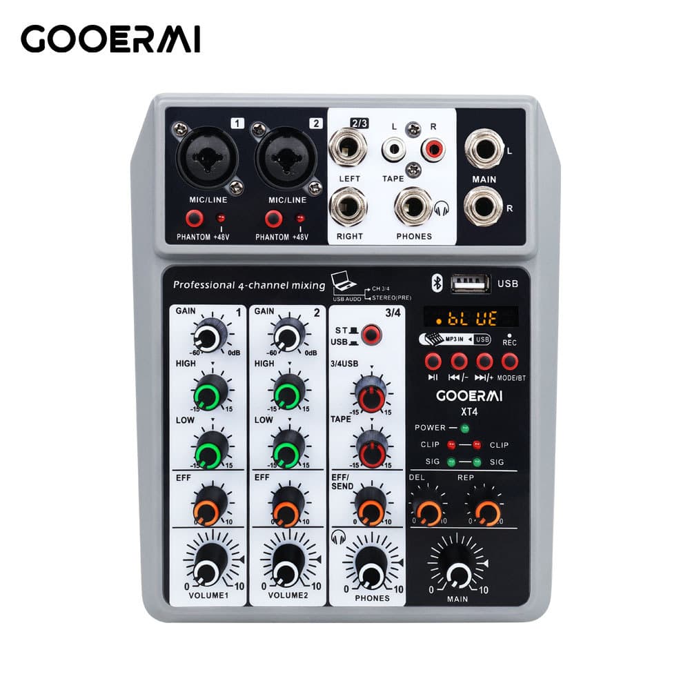 Cross-border XT 4-Channel Mini Audio Mixer Sound Card Bluetooth for Phone Computer Singing Live Streaming Mixer Type-C Interface